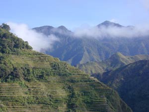 Zoomed in view of the higher terrace with Mount Amuyao in the distance