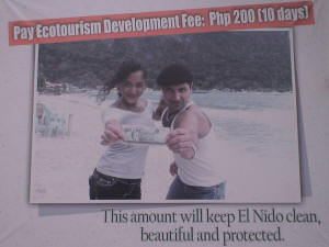 Billboard showing new P200 ecotourism fee which is to be introduced very soon.